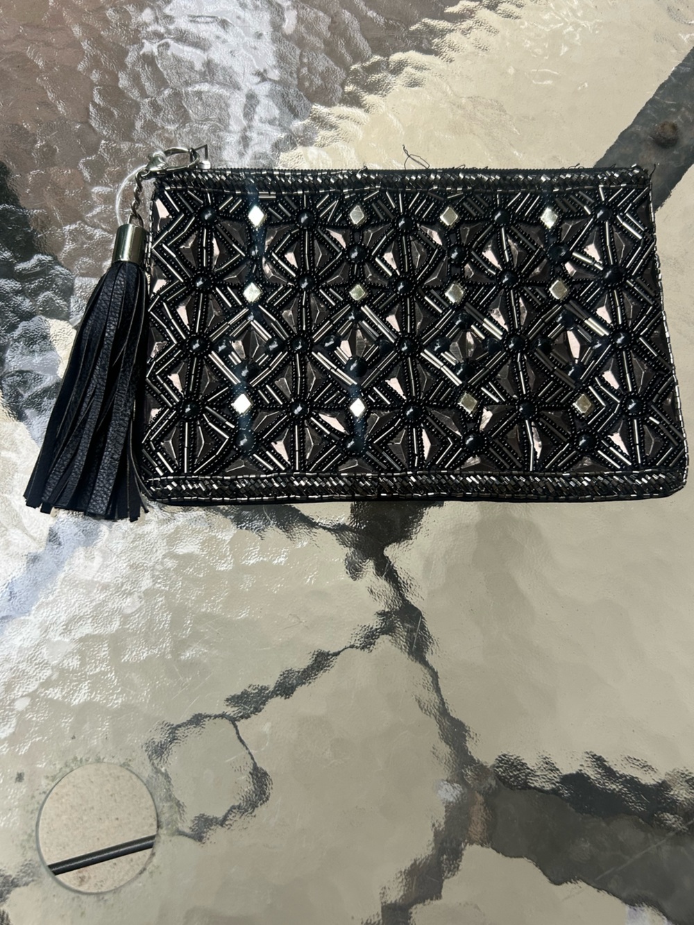 🤩 Charming Charlie RSVP Black Beaded Tassel Wristlet Clutch Evening Bag